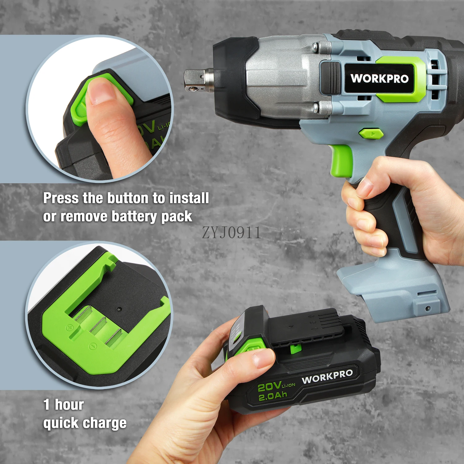 20V 무선 임팩트 렌치 1/2인치 320피트 파운드 최대 토크 2.0Ah 리튬 이온 배터리(고속 충전기 포함), Ea용 벨트 클립