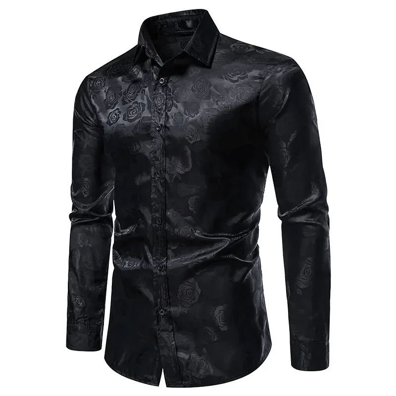 Men's Long Sleeve Shirt  Rose Print Casual Button Shirt Slim Fit Formal Shirt Noble Luxury Bronze Shirt Palace Style Shirt