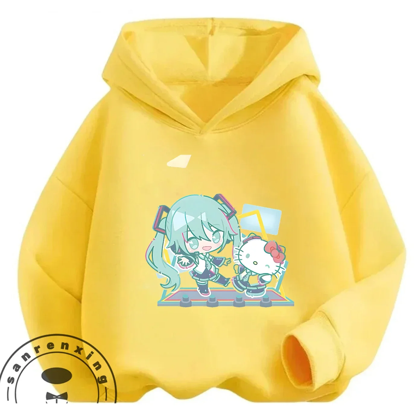 Plain Casual Hooded Sweatshirt Hatsune Miku Elegant Anime Motif Minimalist Daily Street Outerwear For 3 14 Years - view 5