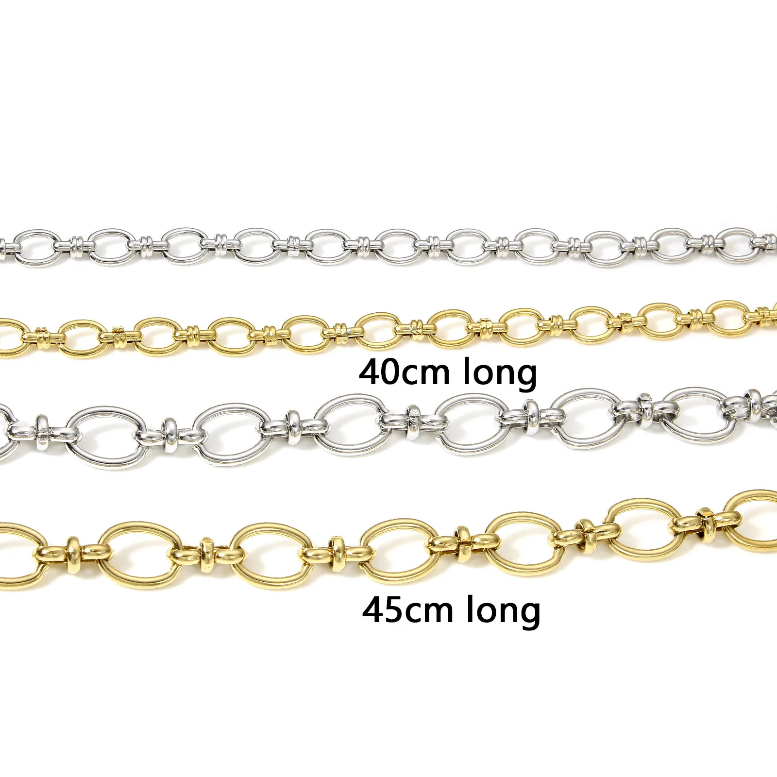 1pc Stainless Steel Multicolor Handmade Oval Link Chain Necklace Unisex Women Men Collar Necklace Jewelry Supplies 40/45cm Long