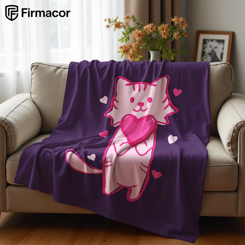 Pink Heart Cat Ultra Soft Sherpa Fleece Blanket Fluffy Warm Halloween Cozy Throw for Sofa Couch Bedroom Gift All season
