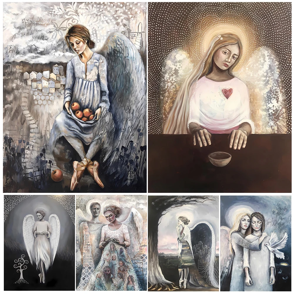 

Vintage Style Ballerina Angel with Poster Wall Art Canvas Painting Haloed Heart Wall Pictures For Home Decor Unframed