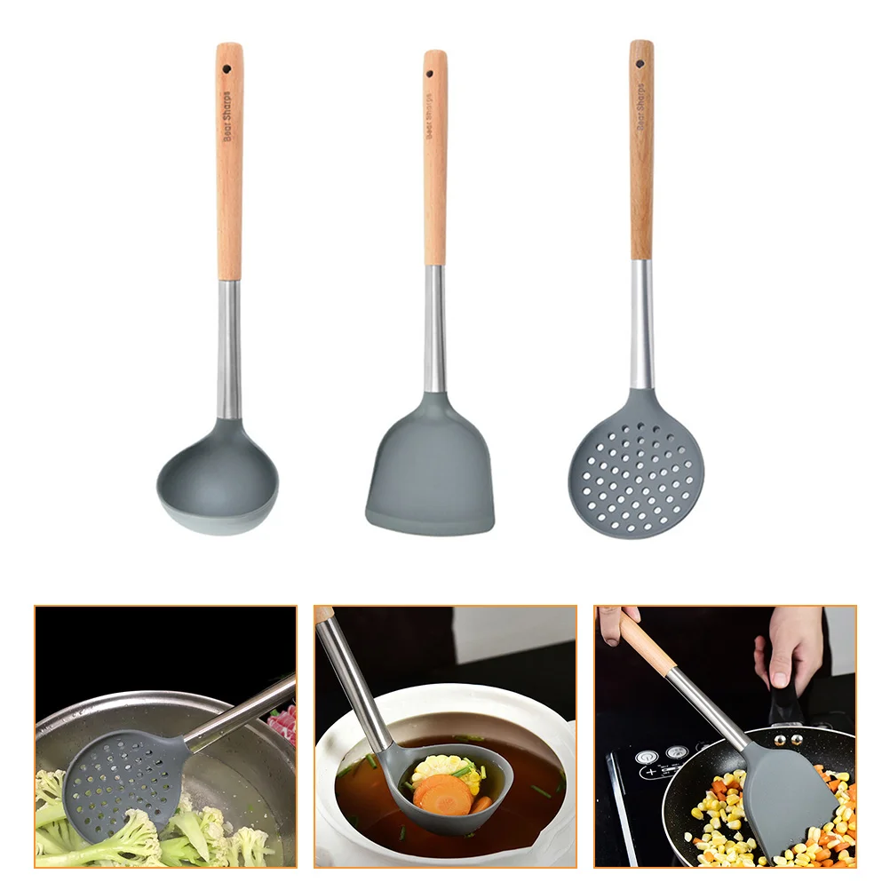 

Silicone Kitchenware Set Spatula Spoon Strainer Premium Material Home Restaurant Use Heat Cold Resistant Easy Clean Storage Hole
