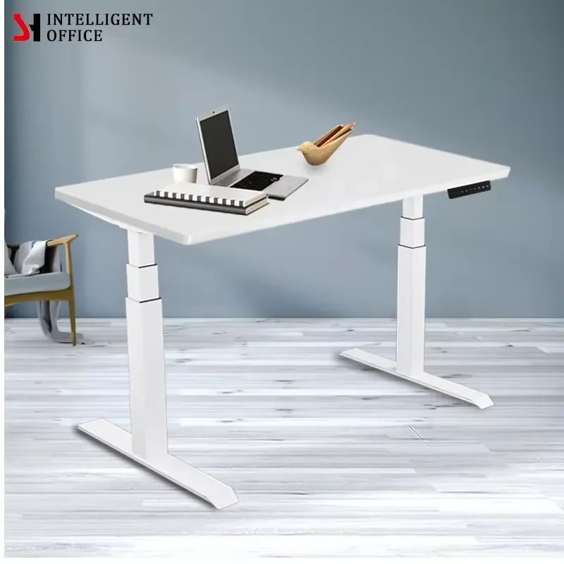 Height Adjustable Standing Desk Ergonomic White Metal Frame Touchscreen Cable Slot Quick Assembly Sit Stand Workstation