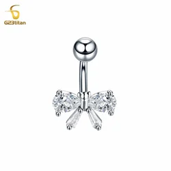 White CZ Zircon Butterfly Bow Knot Navel Ring 14G G23 Titanium Barbell Belly Button Piercing Women Body Jewelry Pircing Ombligo