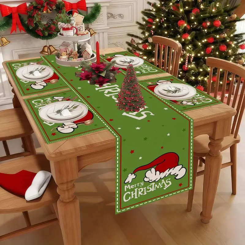 VIKAMA Cute Cartoon Christmas Table Flag Meal Mat Set Waterproof and Anti slip Kitchen Restaurant Table Mat Home Decoration
