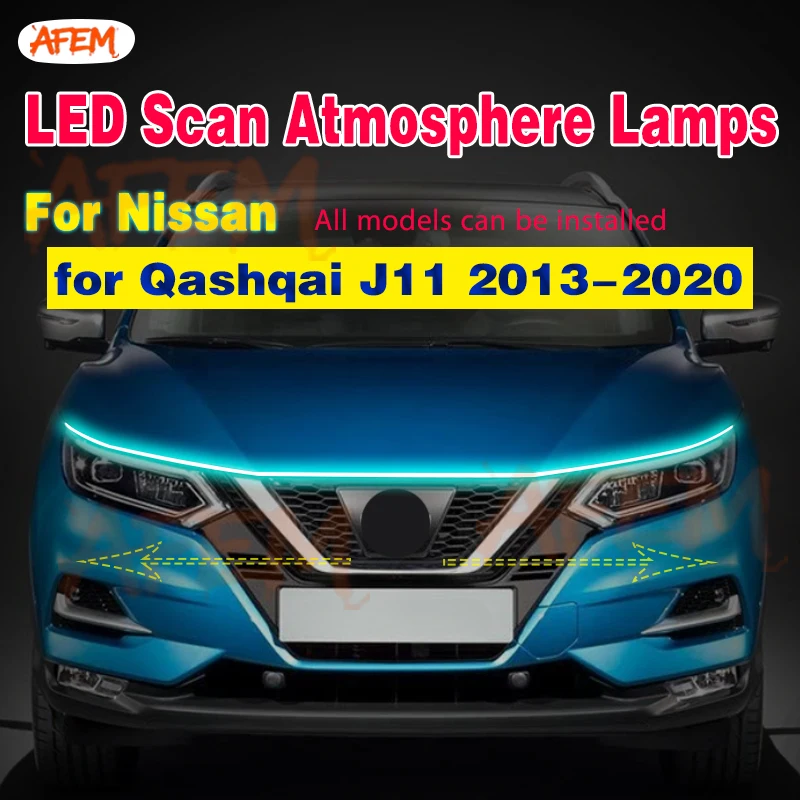 FOR Nissan Qashqai J11 2013-2020 New upgrade LED Daytime Running Light Scan Starting Car Hood DRL Guide Decorative Ambient Lamp