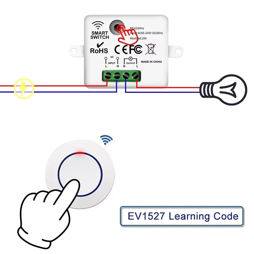 220V Wireless Remote Control Smart On/Off Switch for Home Lighting Fans Power Strips Exhaust Fans