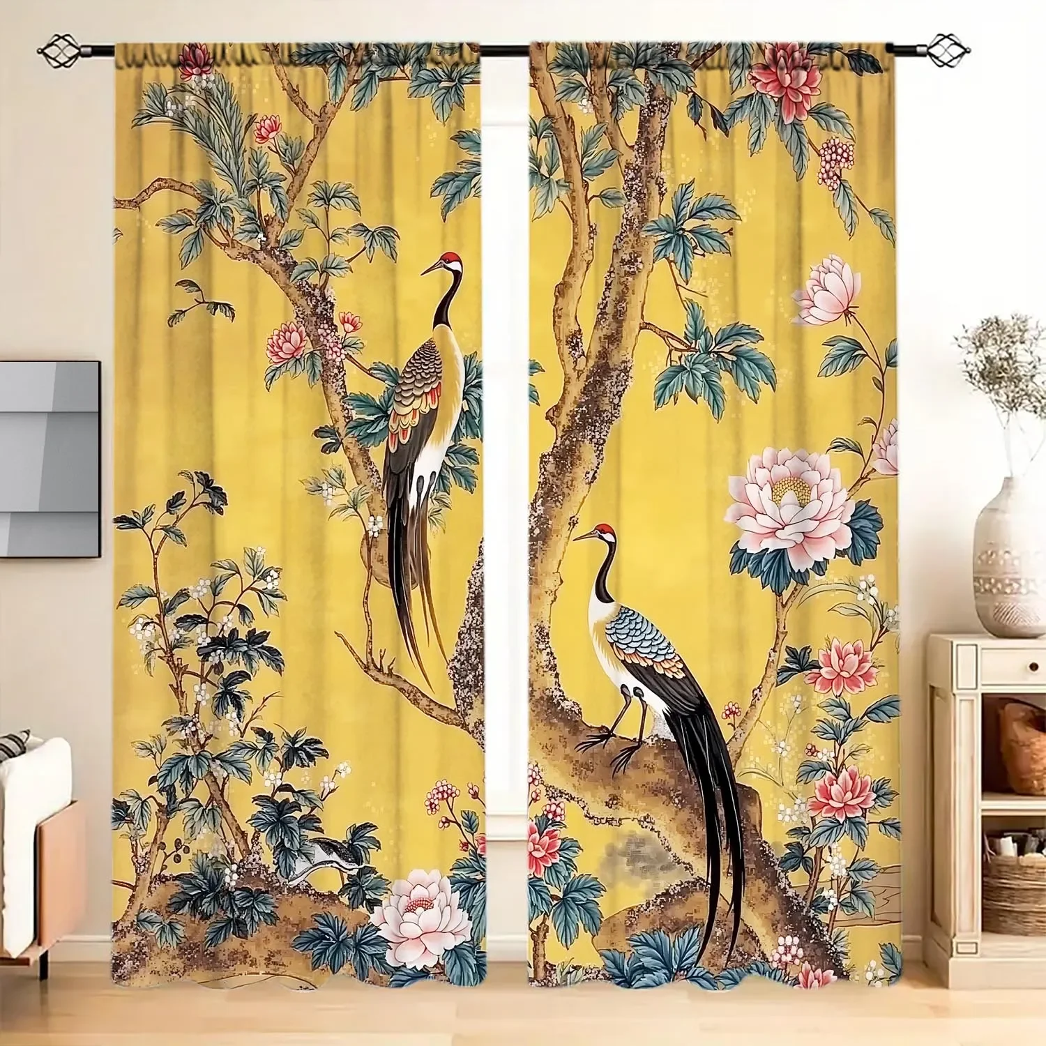 Hermosa nueva cortina semi opaca de pavo real chino de 2 paneles, cortinas artísticas para decoración del hogar, cortinas decorativas para todas las estaciones