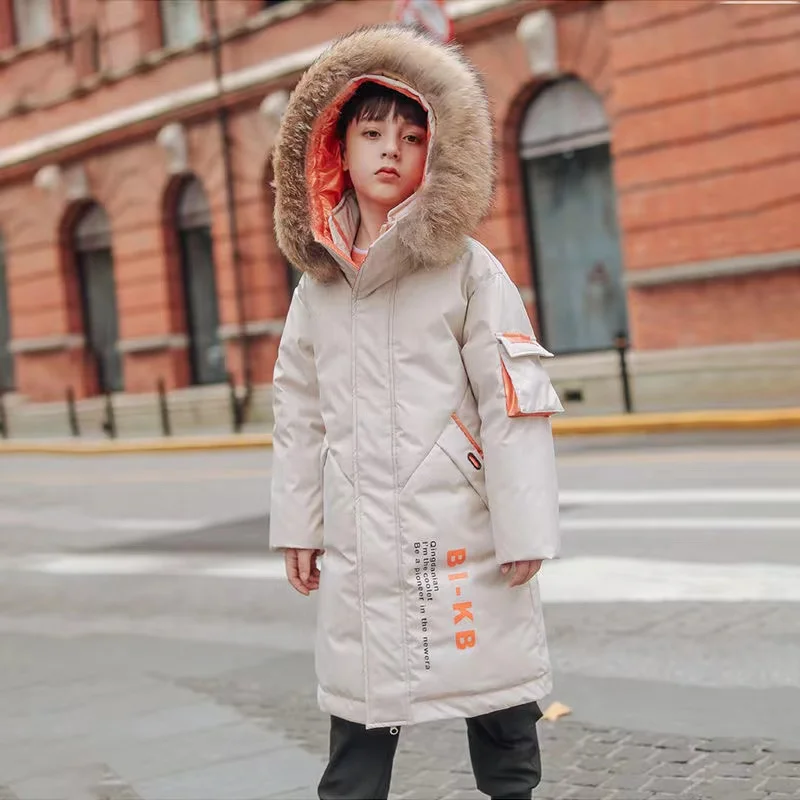 Winter Boys and Girls Jacket Long Pattern Cotton Padded Coat Hooded Warm Children Clothing Parkas veste Teens Kids Outerwears