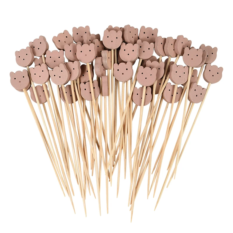 100Pcs Bear Food Fruit Picks Toothpick Cupcake Dessert Salad Cocktail Decor Pick For Baby Shower Kids Birthday Party Decoration