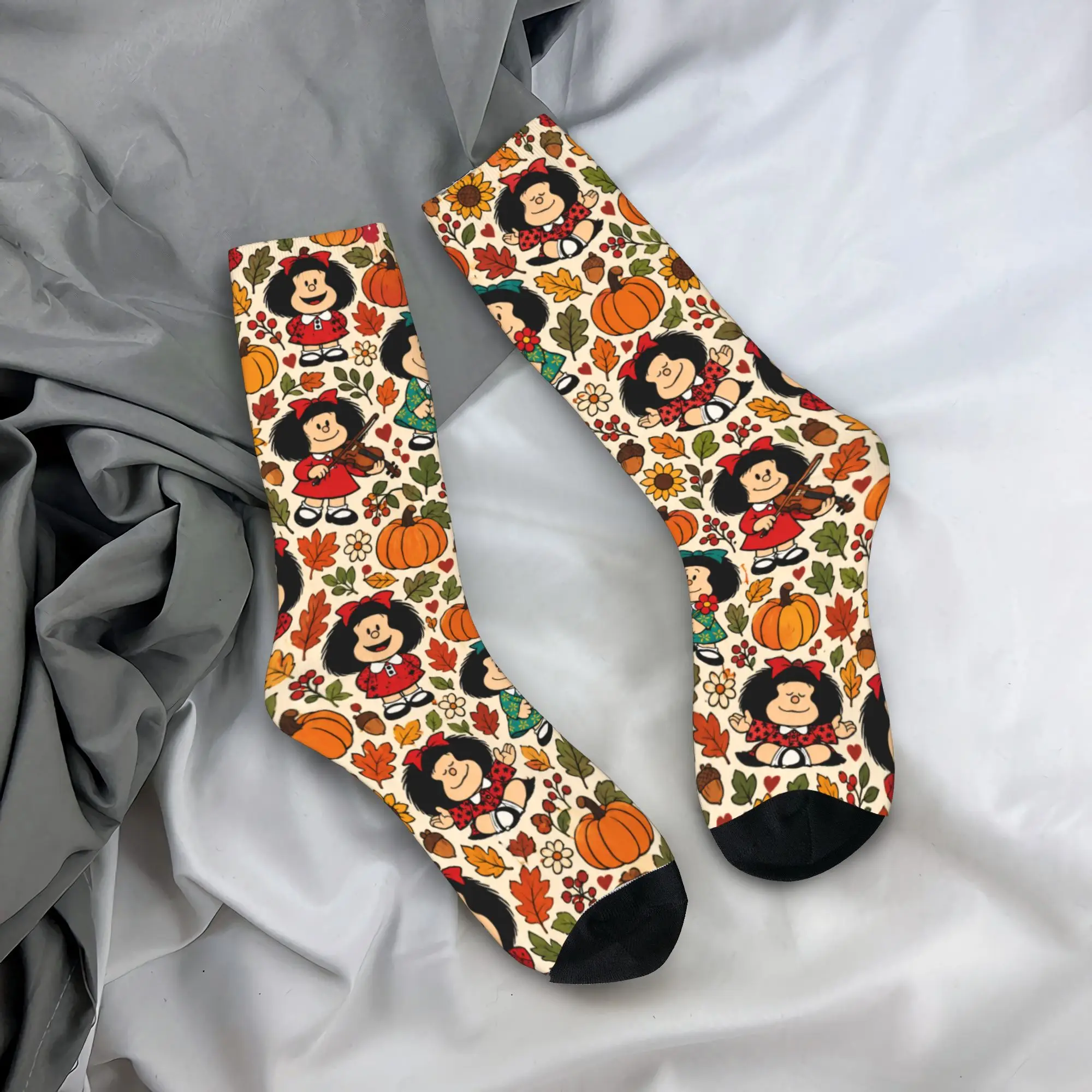 Couple Socks Halloween Mafalda Cream Fall Print  Stockings Anti-Slip Medium Soft Socks Winter Trendy Design Outdoor Sports Socks