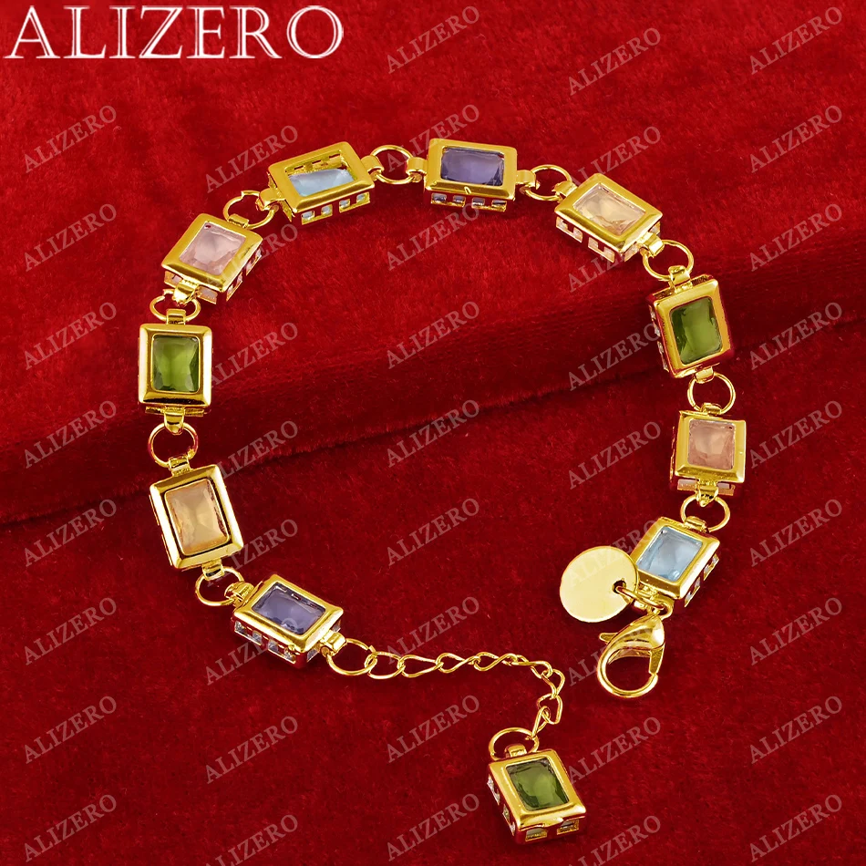 ALIZERO 18K złoto wielokolorowe kryształowe bransoletki z cyrkonią dla kobiet prezenty ślubne Fine Jewelry hurtownia modnej bransoletki