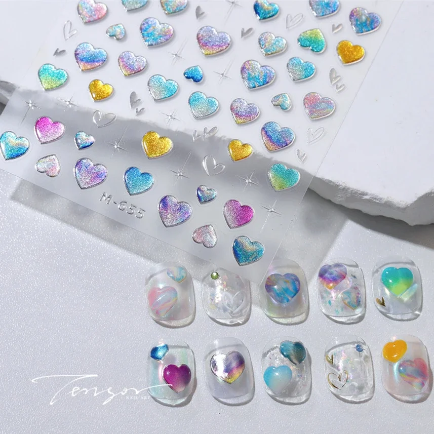 Kleurrijke Halo Verven Geometrische Liefde Hart Ronde Dot Ster Glanzende Jelly 5D Zachte Reliëf Relief Nail Art Stickers Manicure Decals