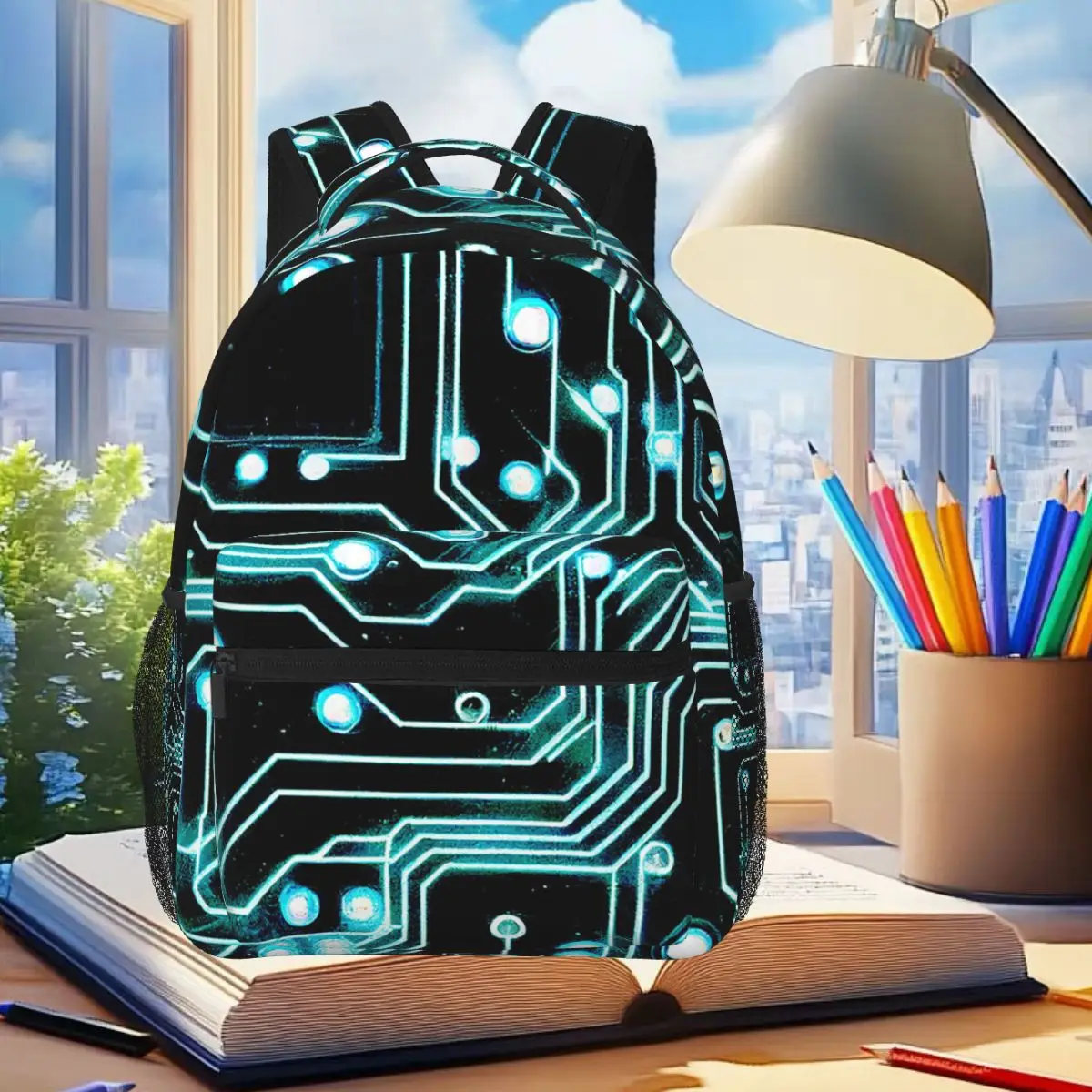

Cyberpunk Neon Blue Futuristic Circuitboard Wires Student Backpack School Bag Travel Daypack for Boys Bookbag Shoulder Bags