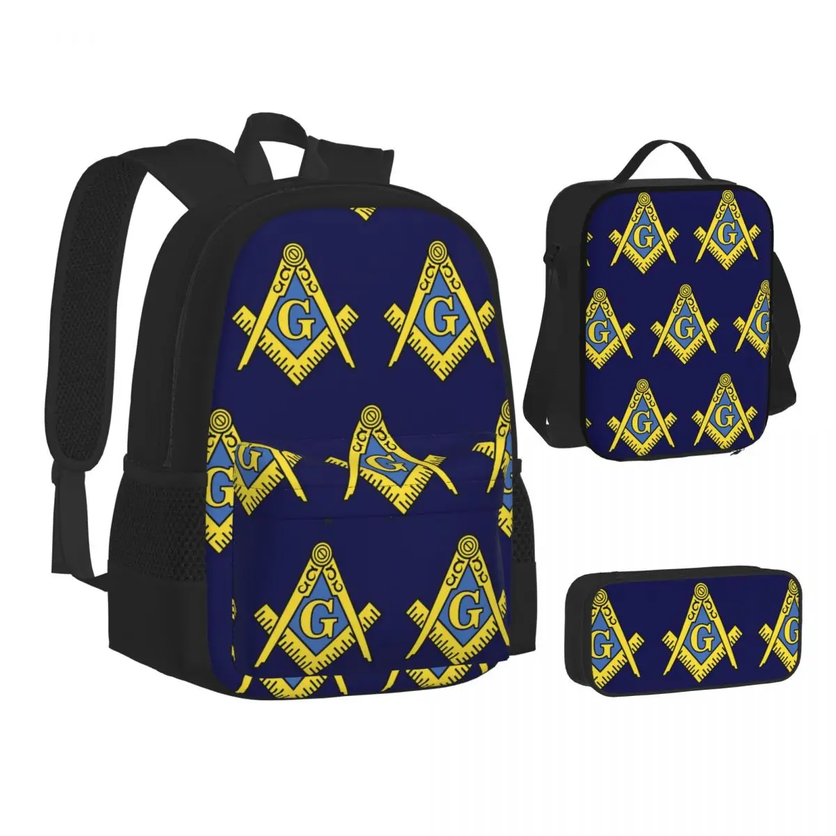 

Freemason Classic Square And Compass Masonic BackpacksStudents School Bags Kids Rucksack Lunch Bag Pen Bag Three-Piece Set