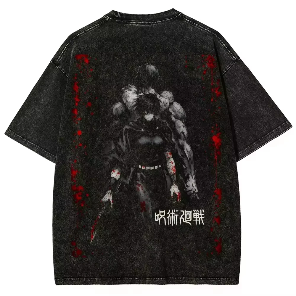 Maki Zenin T-Shirt Jujutsu Kaisen Men Acid Wash Toji Fushiguro Anime Streetwear Cursed Tool Zenin Clan Vintage Fashion Tee shirt