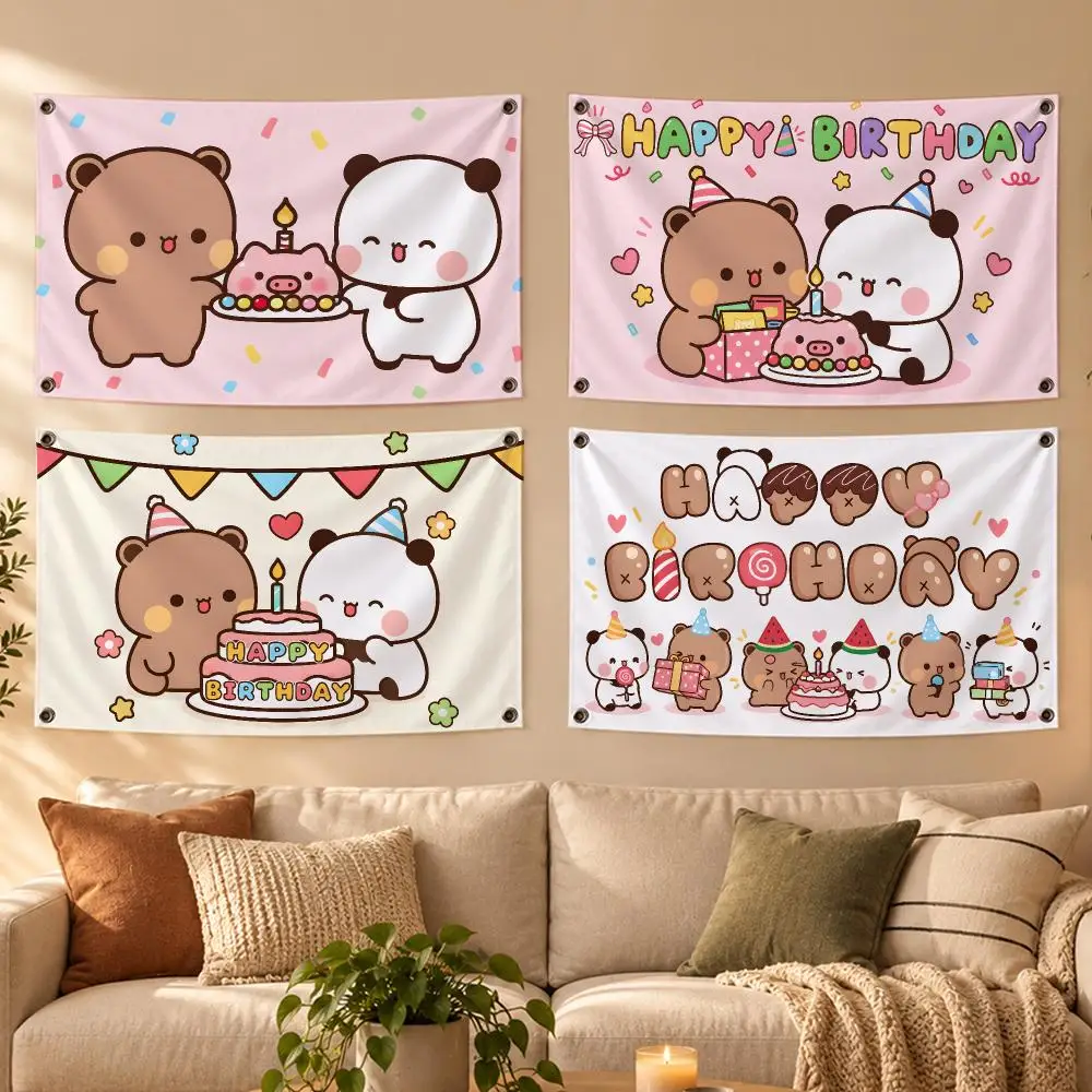 Dudu Bubu Happy Birthday Flags Soft Skin-friendly Durable Tapestry Outdoor Party Home Living Room Bedroom Decoration