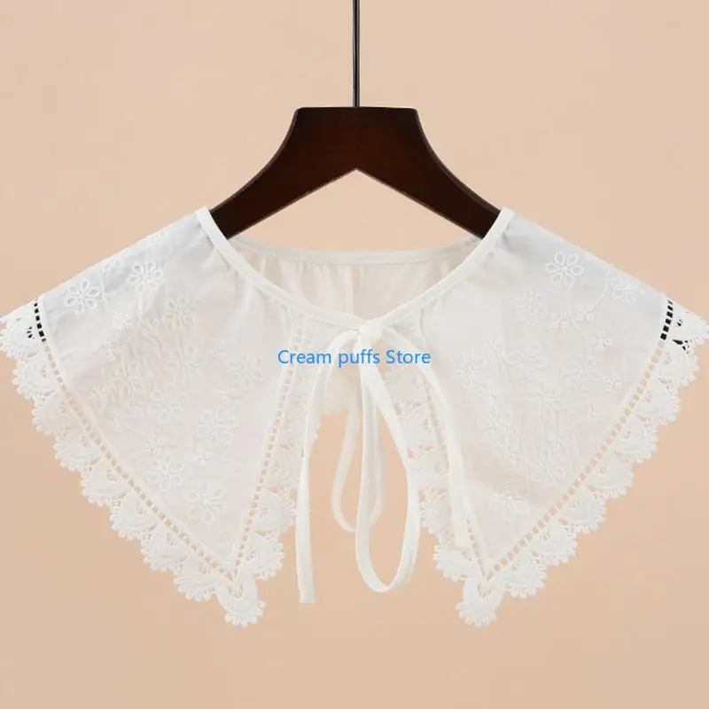 50LE Embroidery Floral Faux Collar Decorative Collar for Women Blouse Removeable Collar for Various Occasion Dressingup Props