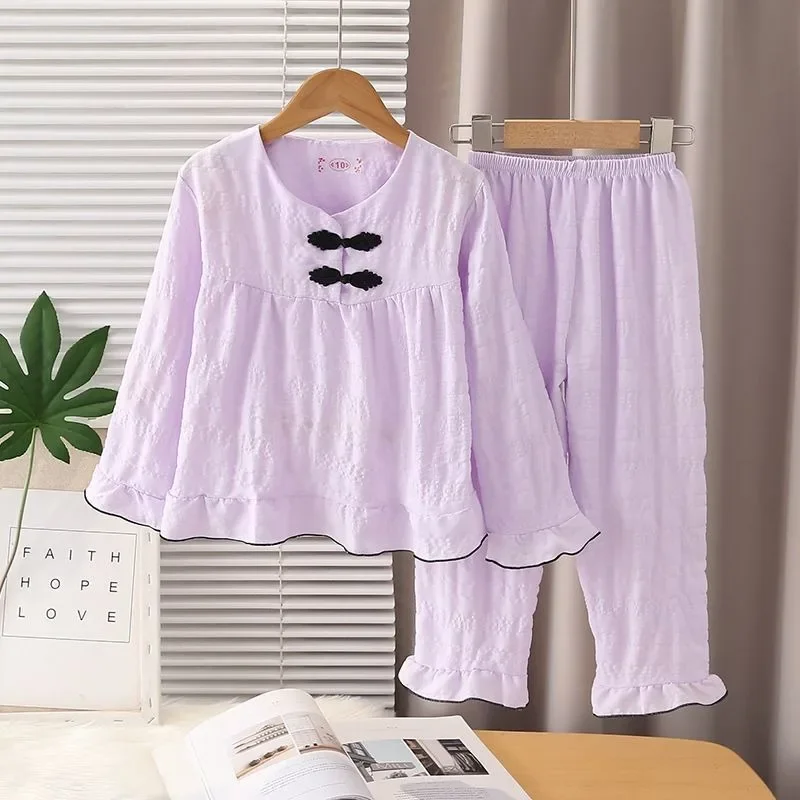 

Girls' Cloud Soft Cotton Pajamas Set Solid Color Sweet Princess Style Soft Cozy All Season Sleepwear