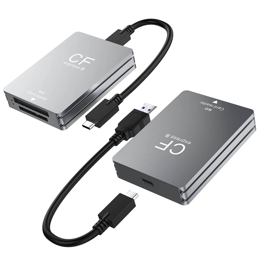 2 in 1 CFexpress Type B&SD Card Reader Cardreader Adapter USB 3.2 10Gbps Dual-Slot Support for Android/Windows/ OS for SLR