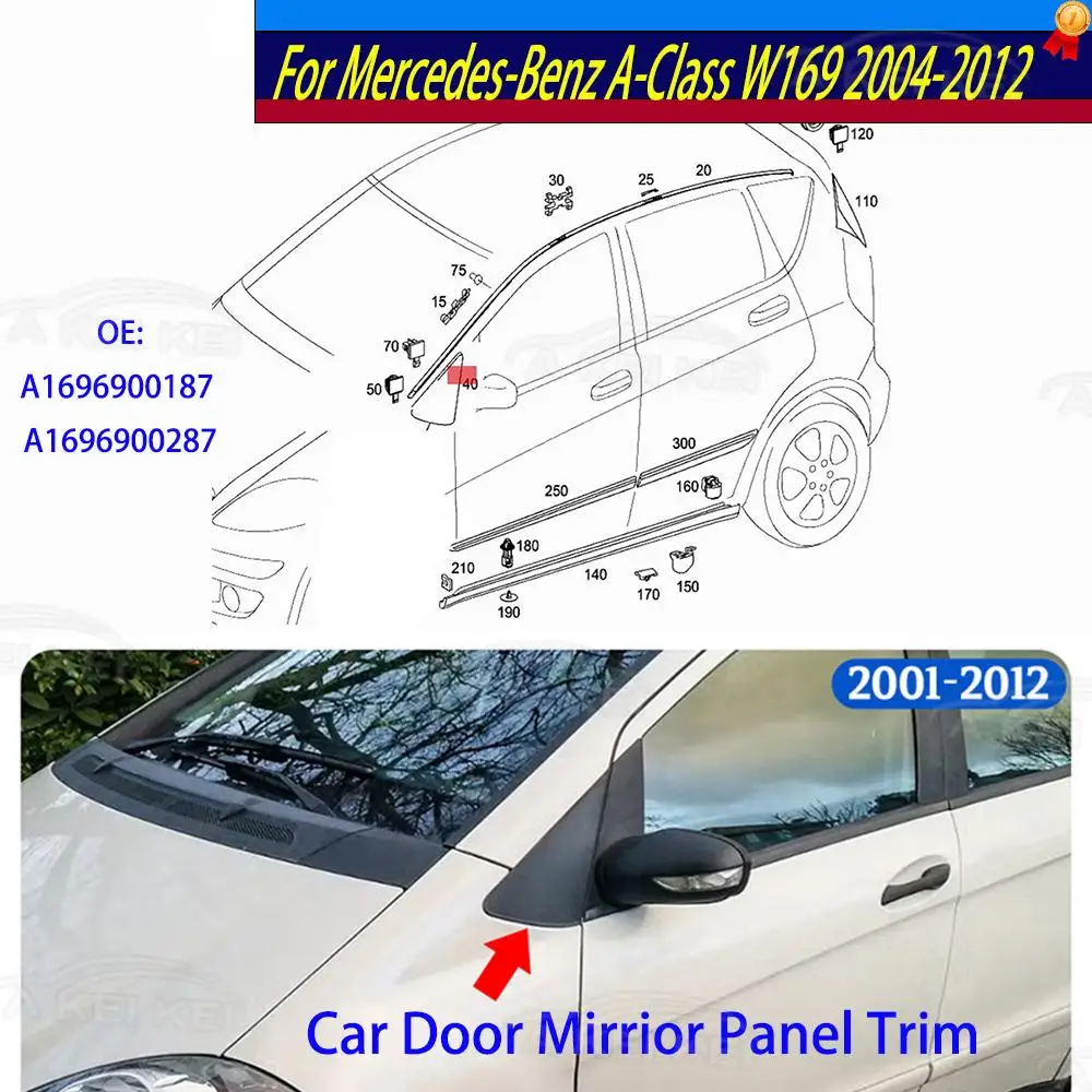 Neu 1696900287 für Mercedes-Benz A-Klasse W169 2004-2012 Autotür-Spiegelverkleidung Rückspiegel-Dreiecksabdeckung Zierleiste A1696900187 – Detail 1