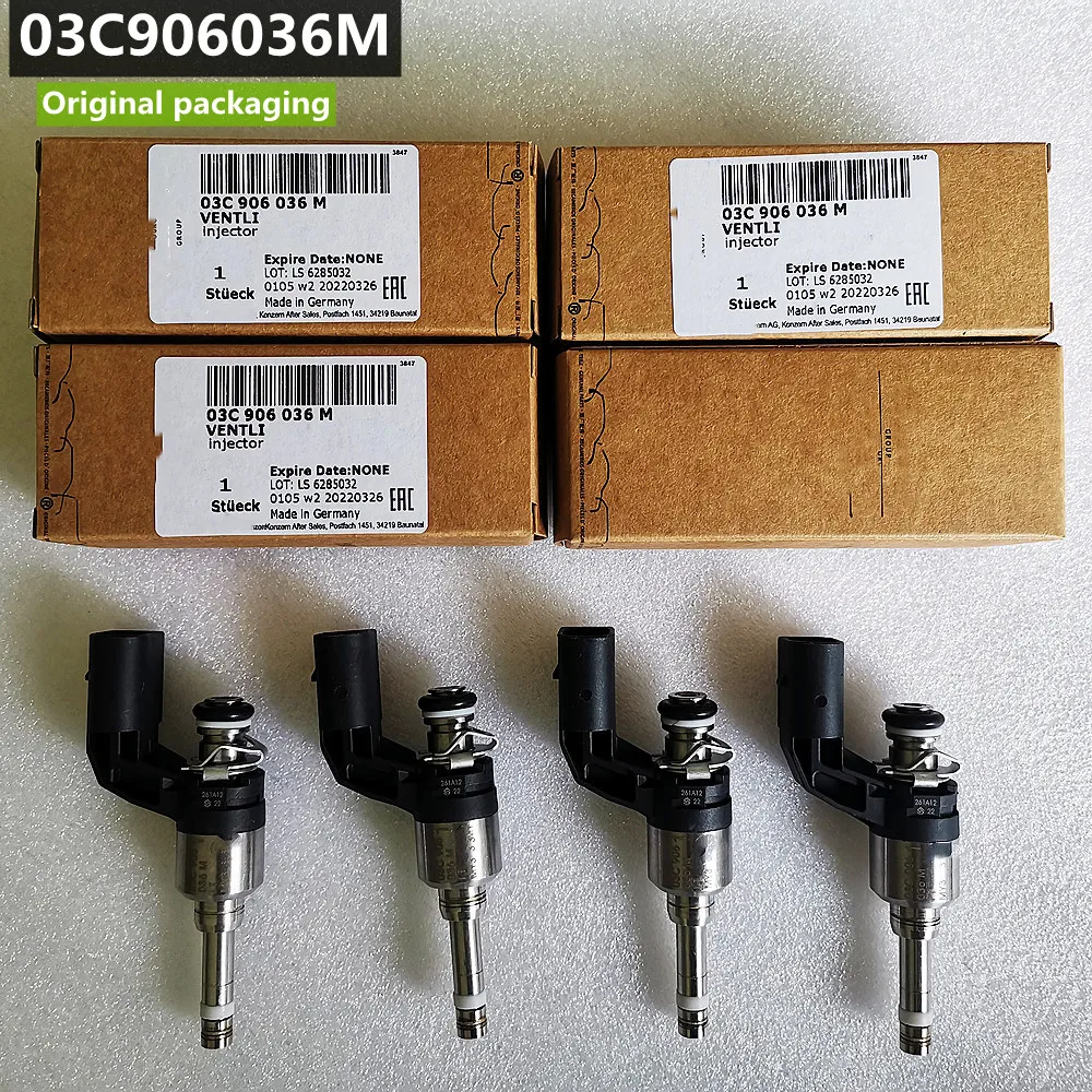 4Pcs Made In Germany New 03c 906 036 m / 03C906036M Fuel Injectors OEM For Audi A1 A3 VW Golf Jetta Skoda Seat EA111 1.4 TSI