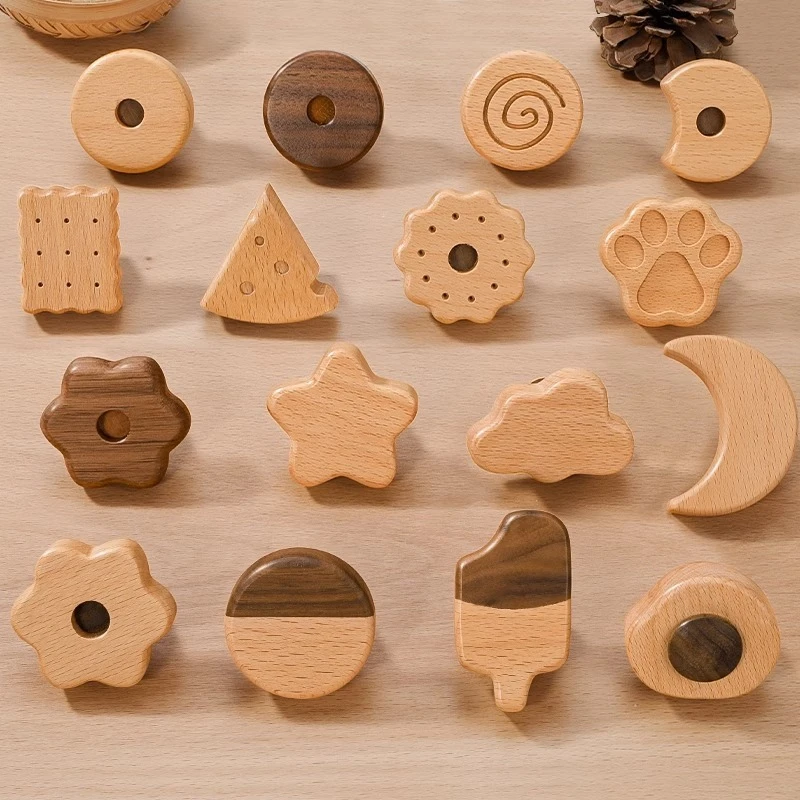 Boutons de tiroir en bois, quincaillerie de commode, bouton d'armoire de cuisine blanc, bouton de placard moderne, poignée de porte de garde-robe ronde