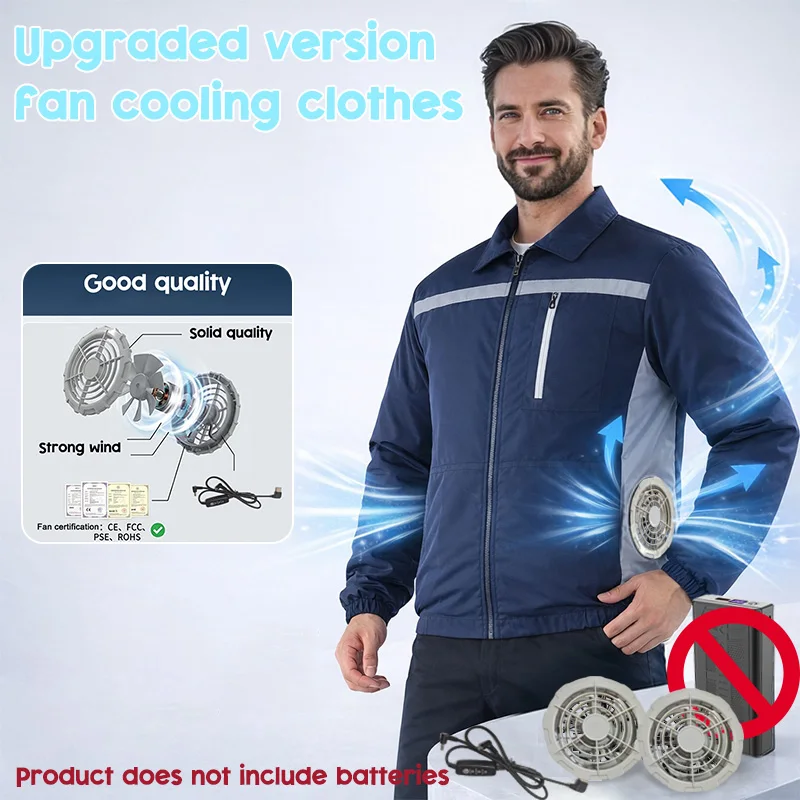 Summer Outdoor Fishing Fan Clothing Travel 2 Fan Air Conditioning Suit Construction Site Heatstroke Prevention Cooling Work Coat view 5