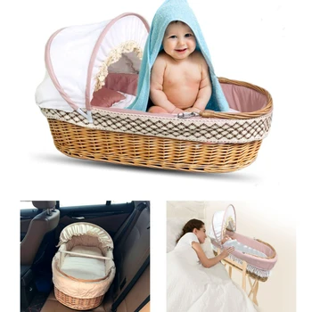 Rattan super strong load-bearing baby cradle go out portable hand basket car baby basket bed portable newborn sleeping basket