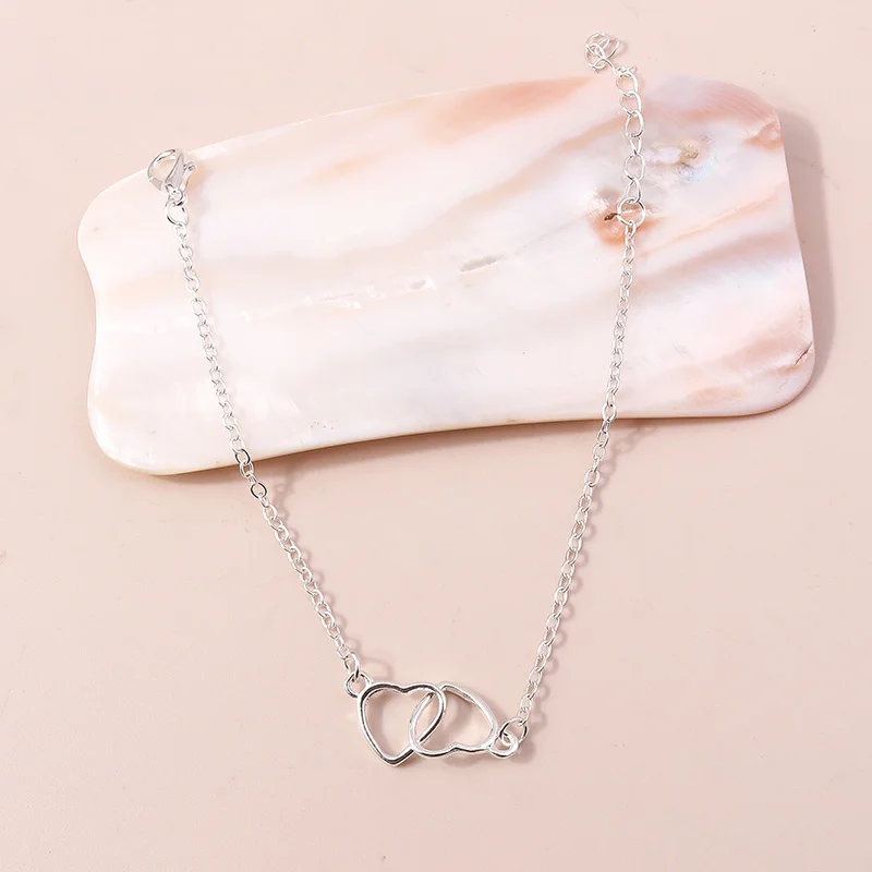 Aihua Silberfarbenes Kettenarmband mit Doppelherz-Anhänger für Damen, Trendiges Herz-Charm-Armband, Geburtstagsgeschenk für Frauen – Detail 4