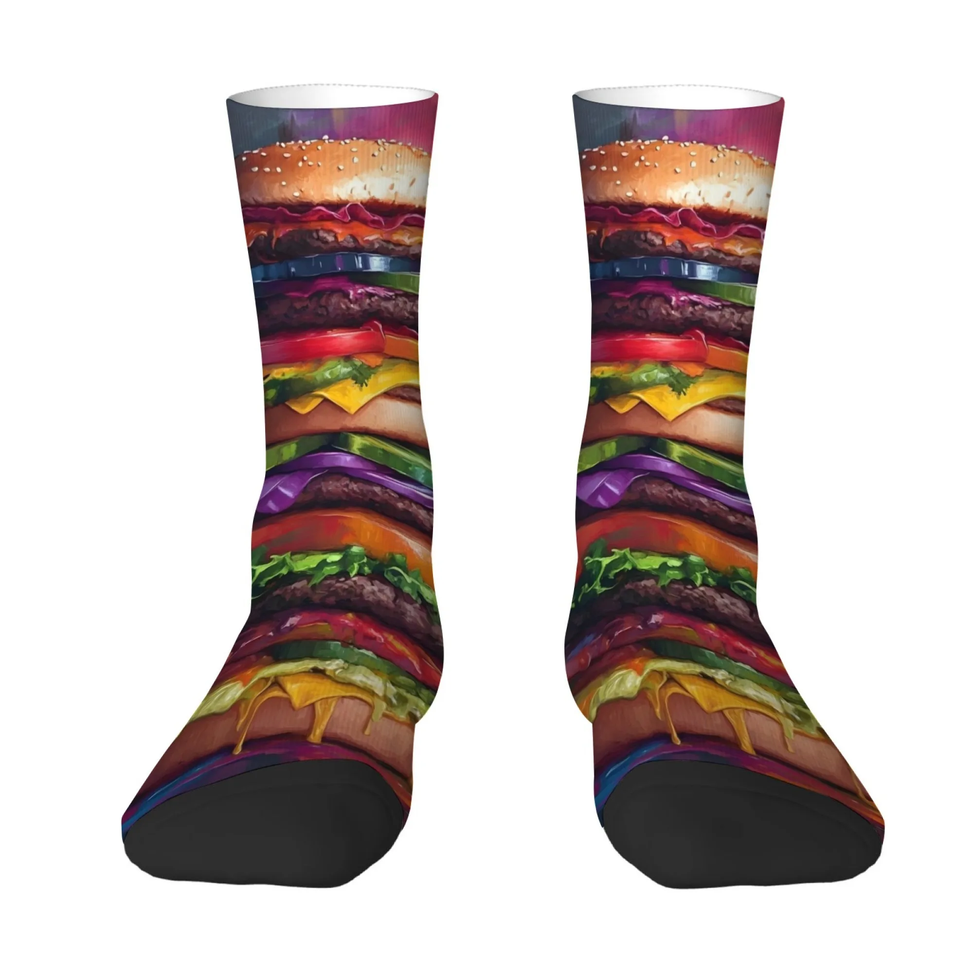 Calcetines divertidos con diseño de hamburguesa, cómodos, transpirables, informales, deportivos, a la moda, para hombre, estilo retro, hip-hop, calcetines alegres, novedosos, regalo para fiestas