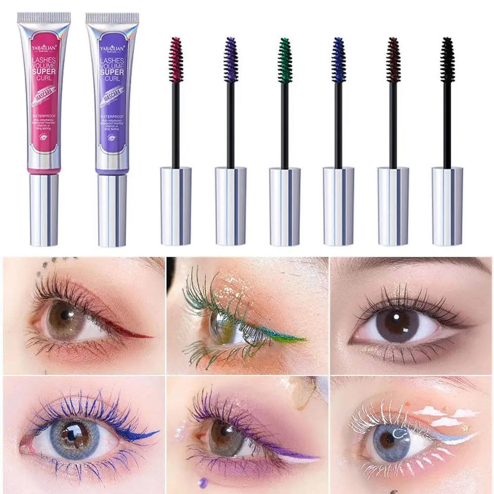 1PC Mascara Waterproof Fast Dry ciglia Curls Extension Make-Up ciglia blu rosso viola nero marrone inchiostro Mascara 6 colori