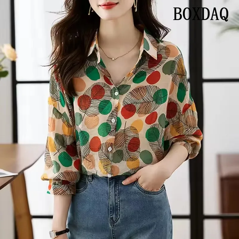 

Elegant Women Blouse Fashion Autumn Long Sleeve Lapel Shirt Casual Button Floral Print Tops Blouses For Women's Clothing 2025
