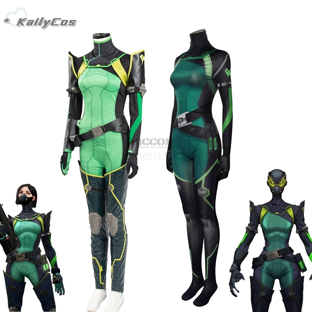 Valorant Viper Cosplay Costume Adult Women Jumpsuit Shoes Romper Sexy Bodysuit Leather Catsuit Green Halloween Carnival Suit