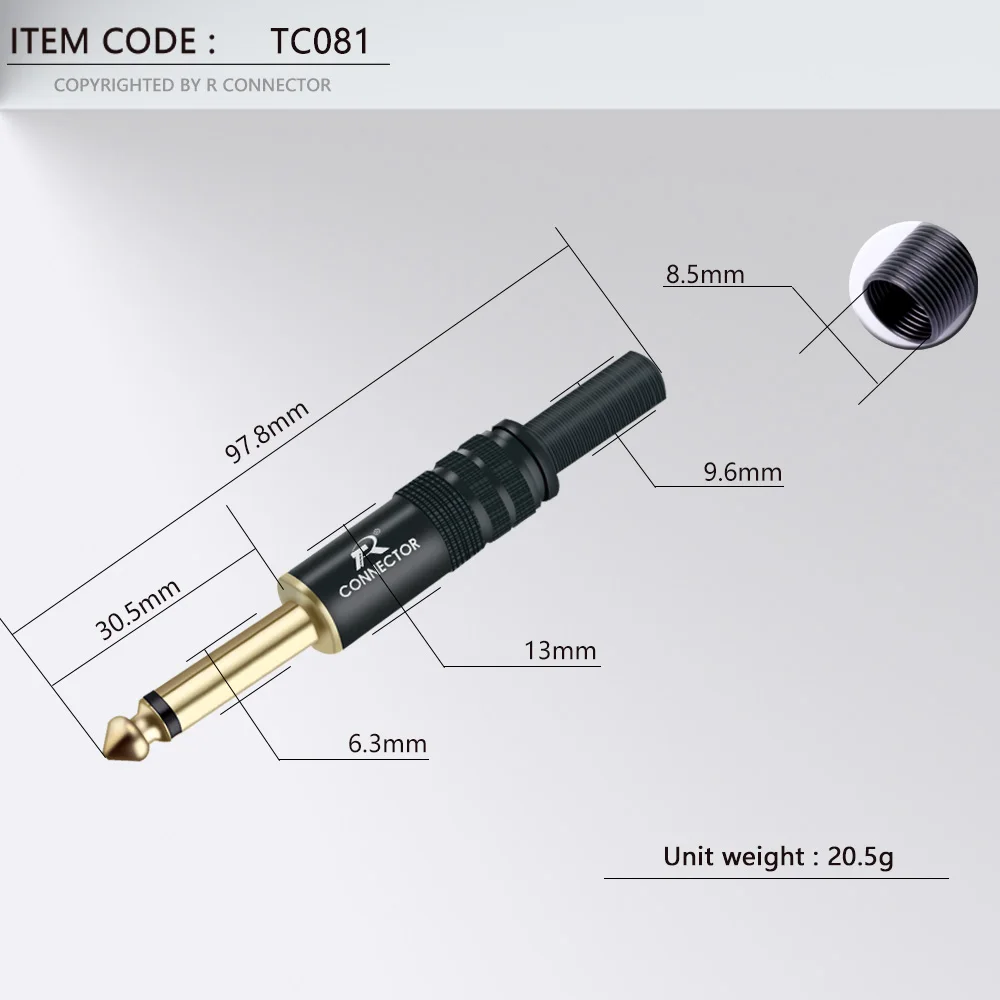 10pcs 6.35mm Mono/Stereo Jack 1/4\