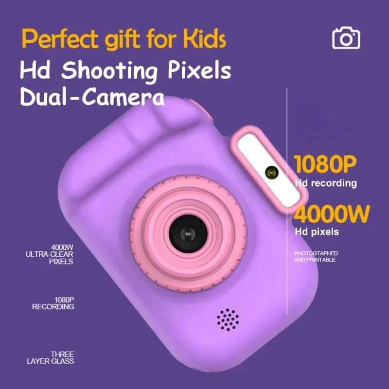 Aparat fotograficzny dla dzieci 2 cale z kartą pamięci, ekran HD, cyfrowy aparat z motywem kreskówkowym, prezent urodzinowy, zabawki dla dzieci, ładowanie USB, ze smyczą