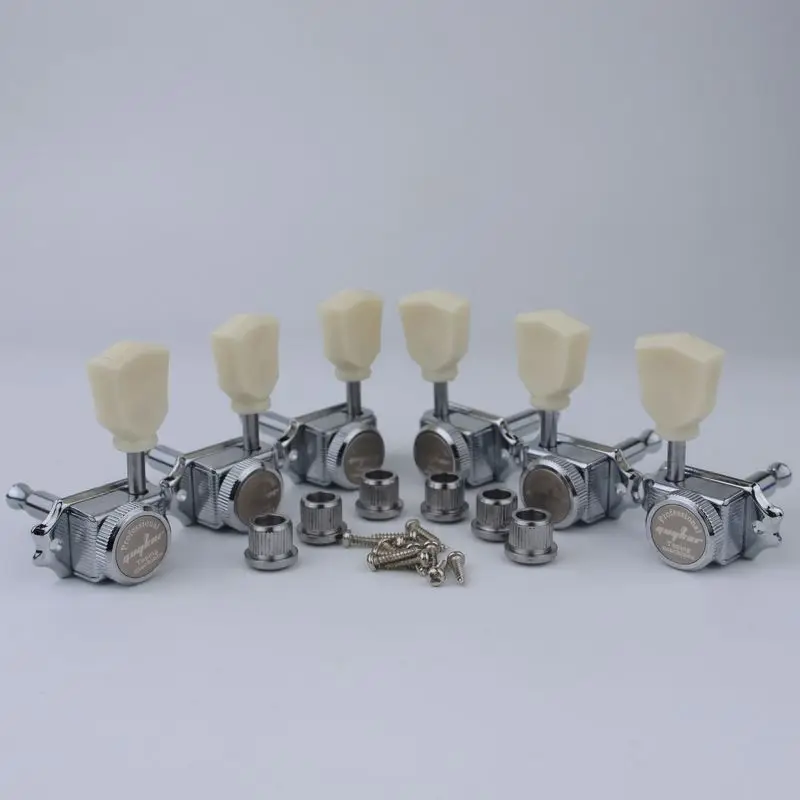 1 Set GUYKER Cream Handle Locking String Vintage Deluxe Electric Guitar Machine Heads Tuners Chrome 3R3L Tuning Pegs