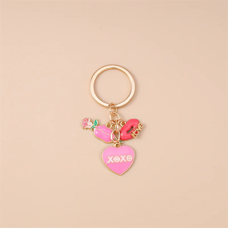 Niedlicher Schlüsselanhänger mit Herz, Emaille-Lippen und Rose für Damen und Herren, Auto-Schlüssel, Handtaschen-Anhänger, Schlüsselketten, DIY-Accessoires – Detail 8