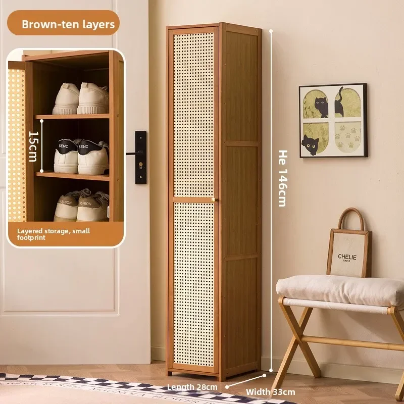 

Shoe Cabinet Storage Cabinet Integrated Against The Wall, Home Door Entrance, Indoor And Outdoor Shoe Rack, Small Narrow Bamboo