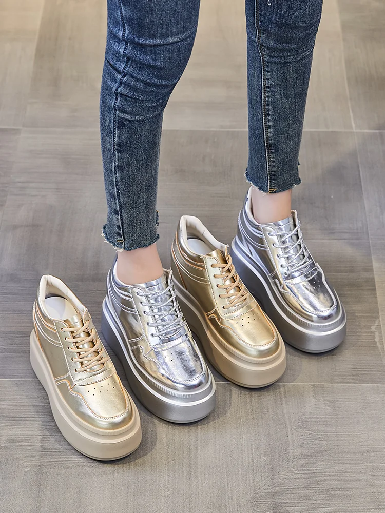 

Gold Embellied Thi Heel Casual oes Ультравысокий каблук Внутренняя удлиняющая кожаная обувь 2 см на плоской подошве