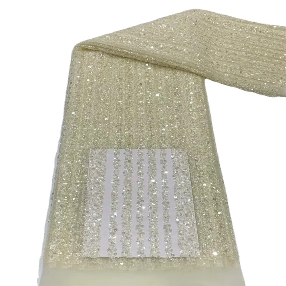 6 Colors Vertical Bar Diamond Sequin Pearl Mesh Embroidered Fabric Wedding Dresses Stage Wear Bridal Evening Party Material