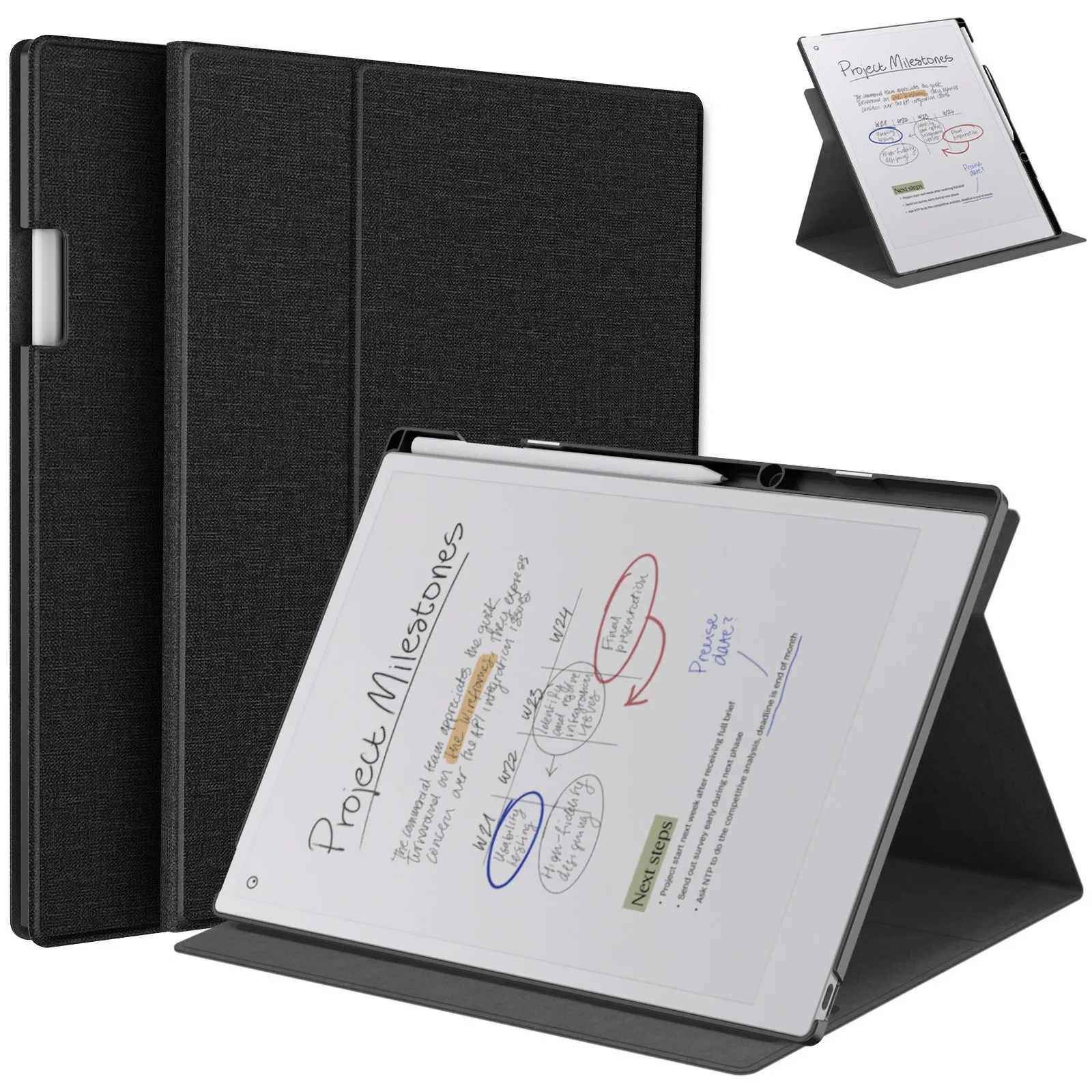 

For ReMarkable Paper Pro E-Reader Case Auto Sleep Wake Slim Protective Cover with Pen Holder - Black