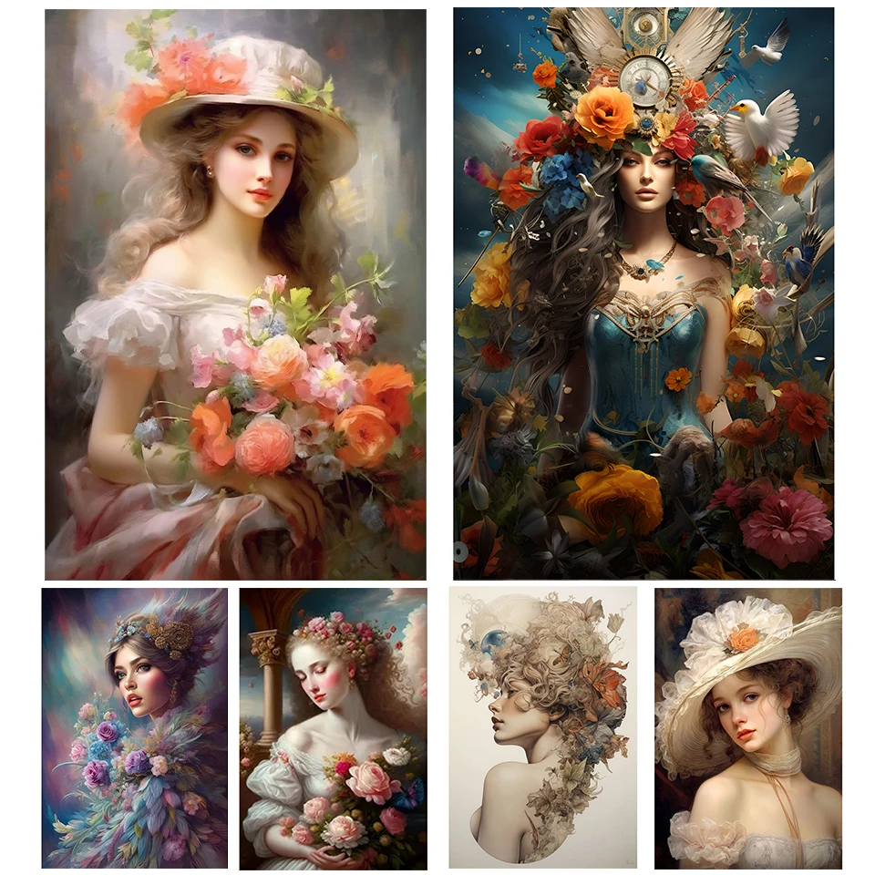 New Diamond Painting Female Portrait Mosaic Decoration Embroidery Girl Flower Jewelry CyossStitchPicture Home Decoration