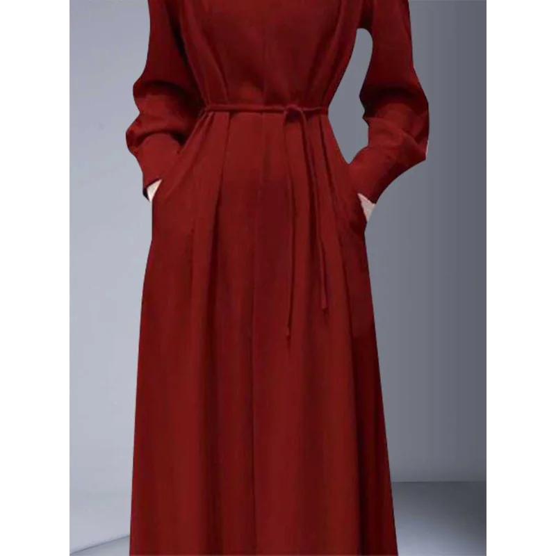 라이트 럭셔리 하이 엔드 드레스 가을 새로운 프랑스 복고풍 스타일 미디 스커트 여성 레드 긴 소매