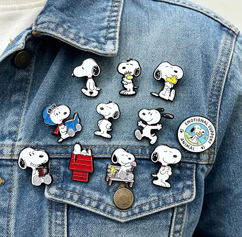 11Pcs Snoopy Enamel Pins Brooches Badges Set Cute Cartoon White Dog  Lapel for jacket Clothes Backpack Creative Gift for Friends