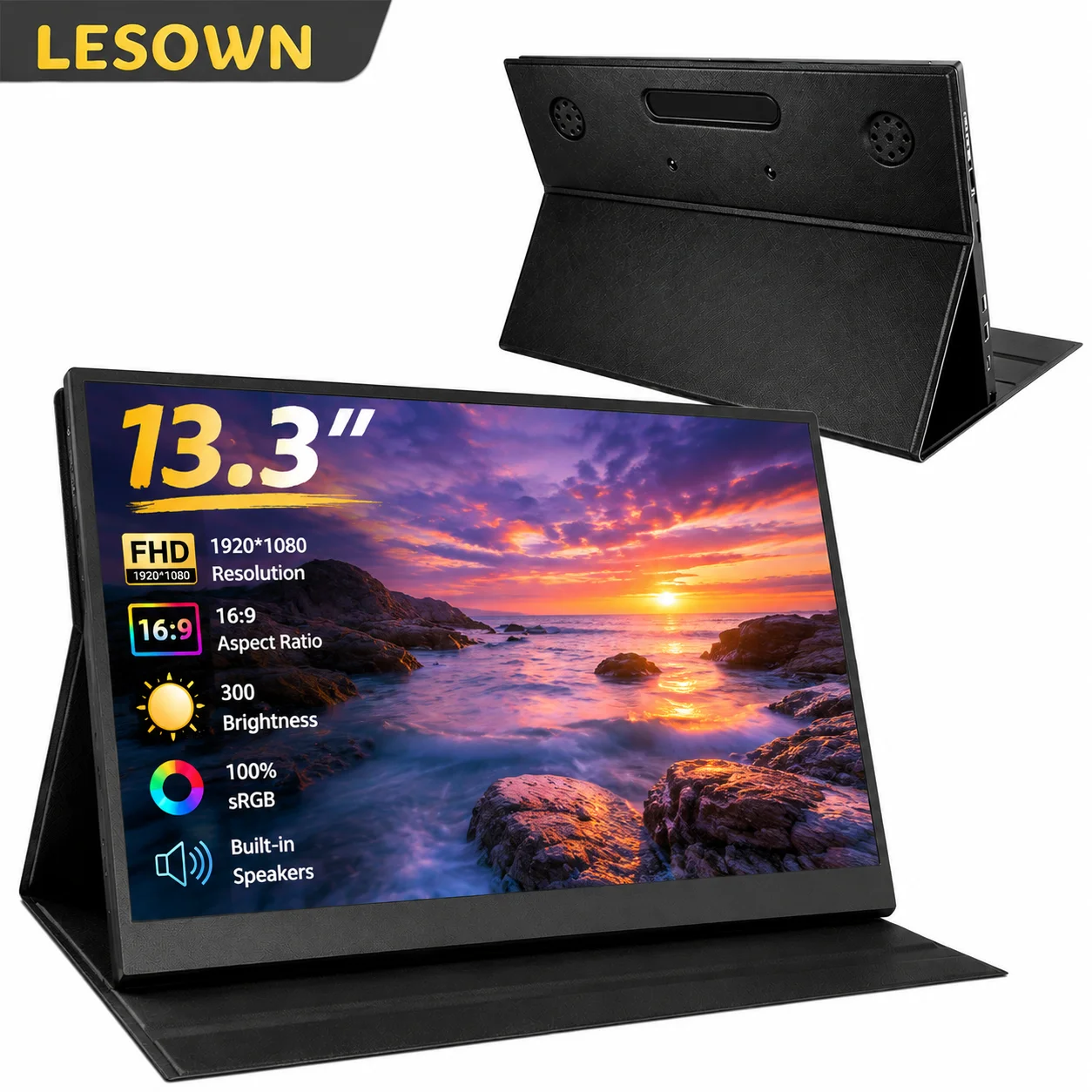 LESOWN 13.3 Inch Laptop Screen Extender FHD 1080P Travel Screen Aluminum Body Plug & Play Display for PS4/PS5
