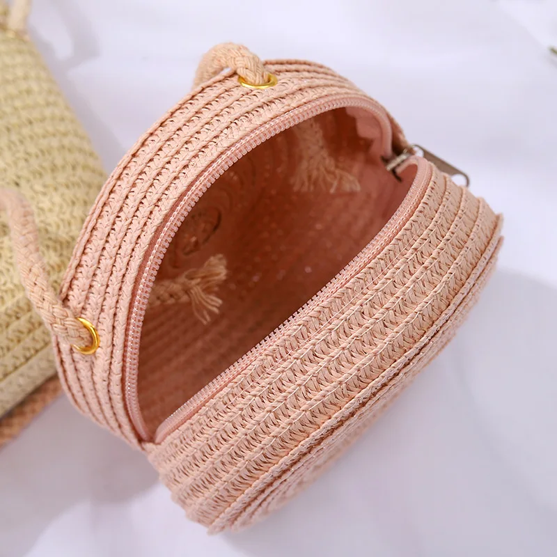 Dompet Mini anak, dompet selempang jerami lucu untuk bayi perempuan liburan pantai rotan balita laki-laki