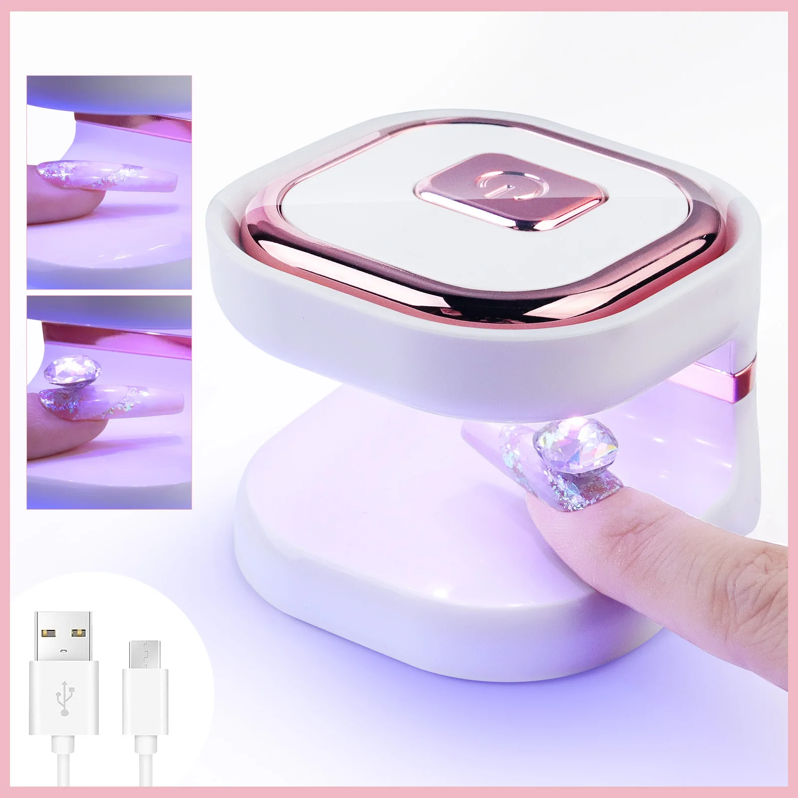 Mini Nail Lamp Quick-Dry Gel Nail Lamp 16W Portable USB UV Light for Easy Fast Nail Extension UV LED Curing Lamp Rose Gold