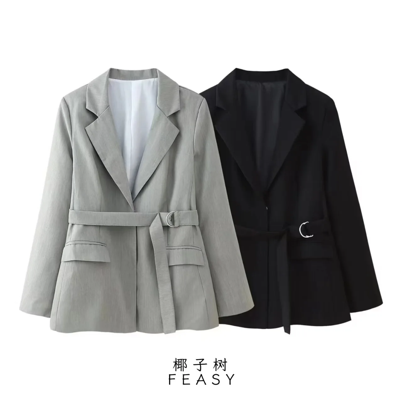 

Export Women's Autumn Winter Suit Jacket Mid-Length with Belt Decoration European And American Style